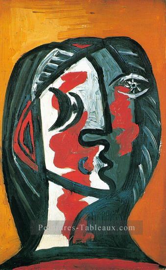 Tete Femme en gris et rouge sur fond ocre 1926 cubiste Pablo Picasso Peintures à l'huile
